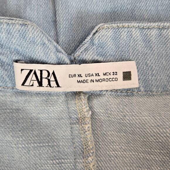Zara Jean Maxi Skirt XL Light Blue Denim Pockets Zip Closure Minimalist Casual - Picture 3 of 14